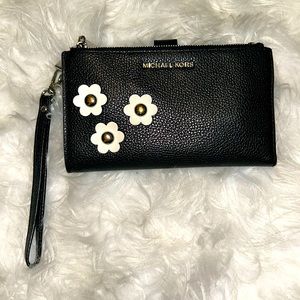 Michael Kors Black Wristlet with Floral Accents